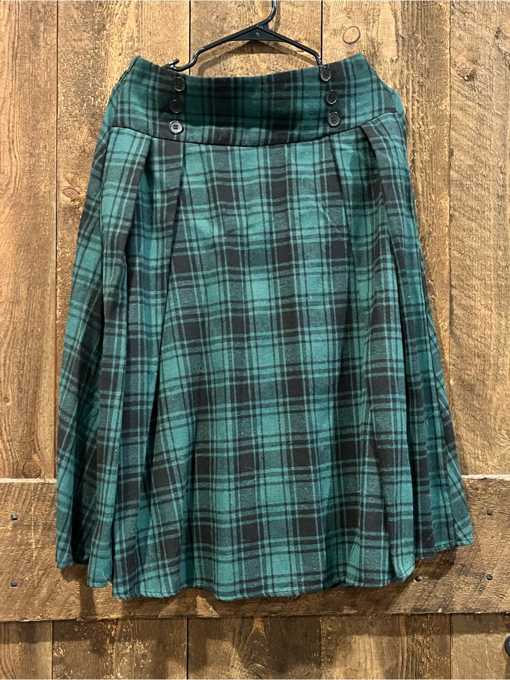 Teal Plaid Circle Skirt with Button Waist